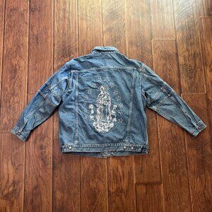L’equip Blue Denim Jacket with Virgin Mary Embroidery – Size Small